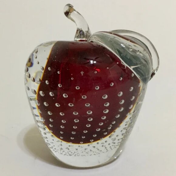 Vintage Murano Red Apple Paperweight With Controlled Bubbles - Picture 1 of 8